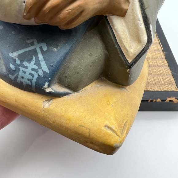 Hakata Urasaki Clay Doll Man Ancient Scroll Moon Painting With Tatami Mat Stand - Picture 12 of 15